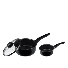 3 Piece Non-Stick Sauce Pans Black, 1Qt & 2Qt with Single Lid