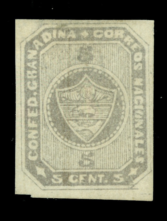 COLOMBIA 1860 Coat of Arms  5c gray lilac  Scott # 10 mint MH VF