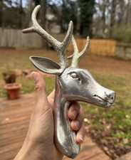 Silver Tone Deer Reindeer Head Christmas Hanging Ornament Metallic Finish 10