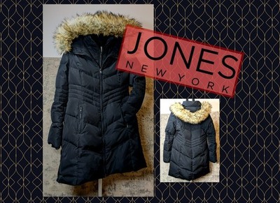 Jones New York Faux-Fur-Trim Hooded Down Puffer Coat, Medium