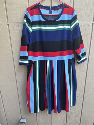 Eloquii Opposing Striped Knit Dress Size 24 Pleated A Line Multicolor Colorful - Picture 15 of 15