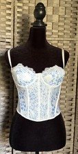 Shein Blue Floral Print Corset Top Bustier Pin-Up Romantic Coquette Small 4