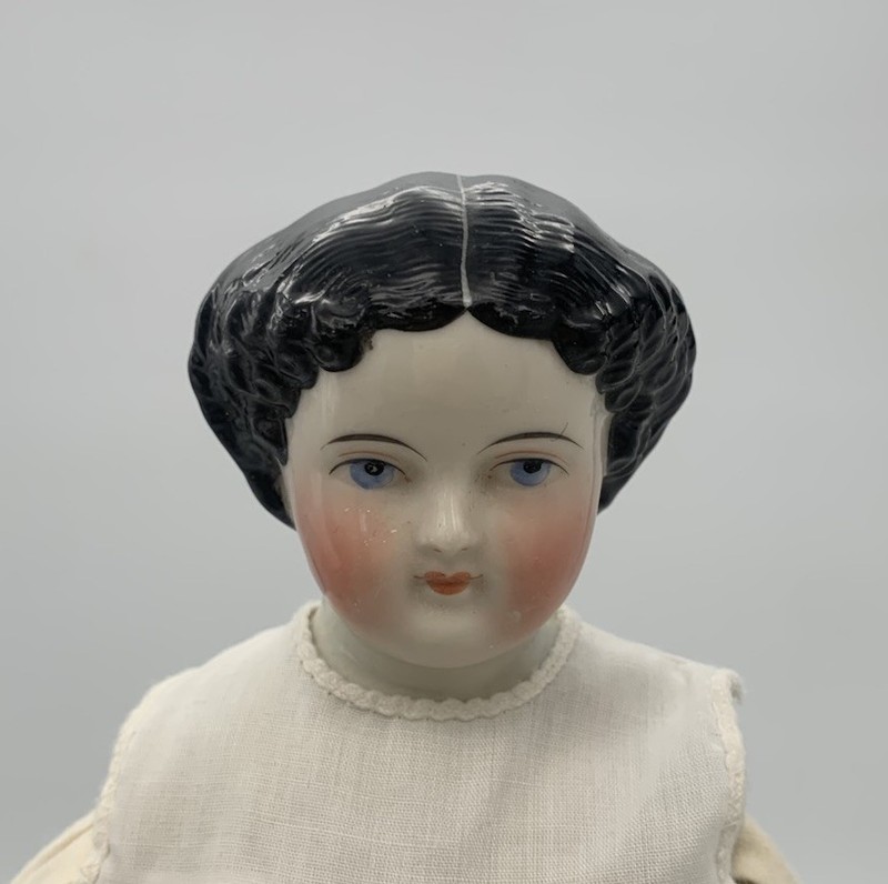 Antique Civil War Era China Head Doll 15.5” High Brow Flat Top Unmarked