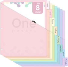 SKYDUE Binder Dividers with Tab, Pastel Dividers for 3 Ring Binder with Pockets