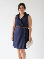 Eliza J Navy Ruffle Wrap Dress Plus Size 20W Elegant Cotton Blend Midi