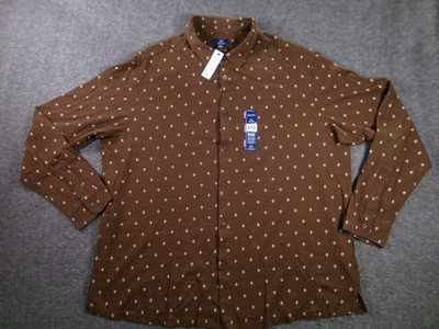 George Shirt Mens 2XL Geo Print Long Sleeve Brown Knit Super Soft Button Down