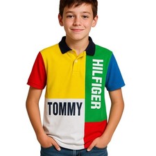 Tommy Hilfiger Youth Polo Color block XL Multicolor Statement Y2K Retro Graphic