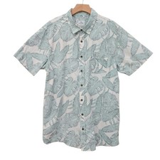 Rip Curl Shirt Mens XL Beige Green Hawaiian Reverse Fabric Cotton Vacation Beach