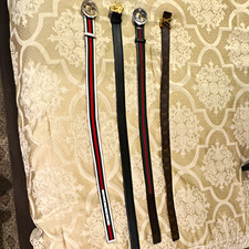 Gucci Men's GG Logo Buckle Web Stripe Dress Belt Adjustable Size 31