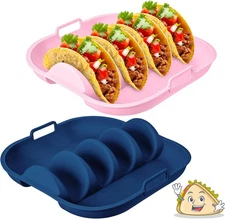 2-Pack Remerry Silicone Taco Holders Reusable Plates 4-Slot Blue & Pink