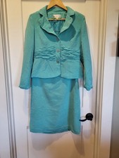 Vintage officecore Jones New York silk Suit Petite 2-Piece Aqua Skirt Suit Set