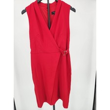 Tahari ASL Womens Red Sleeveless Faux Wrap Sheath Dress Gold Hardware Size 6