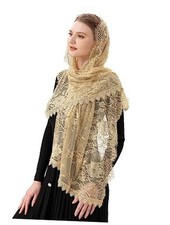 Rectangular Chapel Veil Spanish Lace Floral Mantilla Veils Wrap Shawl Beige