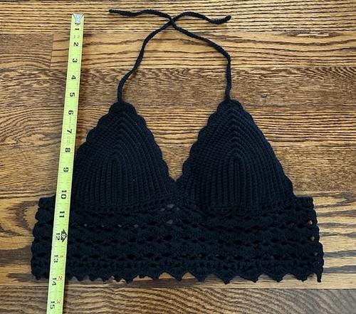 HANDMADE CROCHET BLACK COTTON BLEND Bustier Bralette TOP FOR WOMEN/JUNIORS XS/S - Picture 8 of 10
