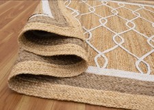 Tapis En Jute Naturel Fait Main Tressé Beige Chambre Kilim Dhurrie Motif Diamant