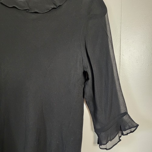 Vintage ICE Silk Ruffle Office Blouse Lined Small Black - Picture 7 of 8