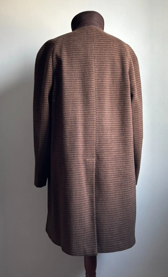Vintage trench OVER COAT 44 100% lambs wool tweed DUNN&CO check  brown plaid - Image 2 of 4