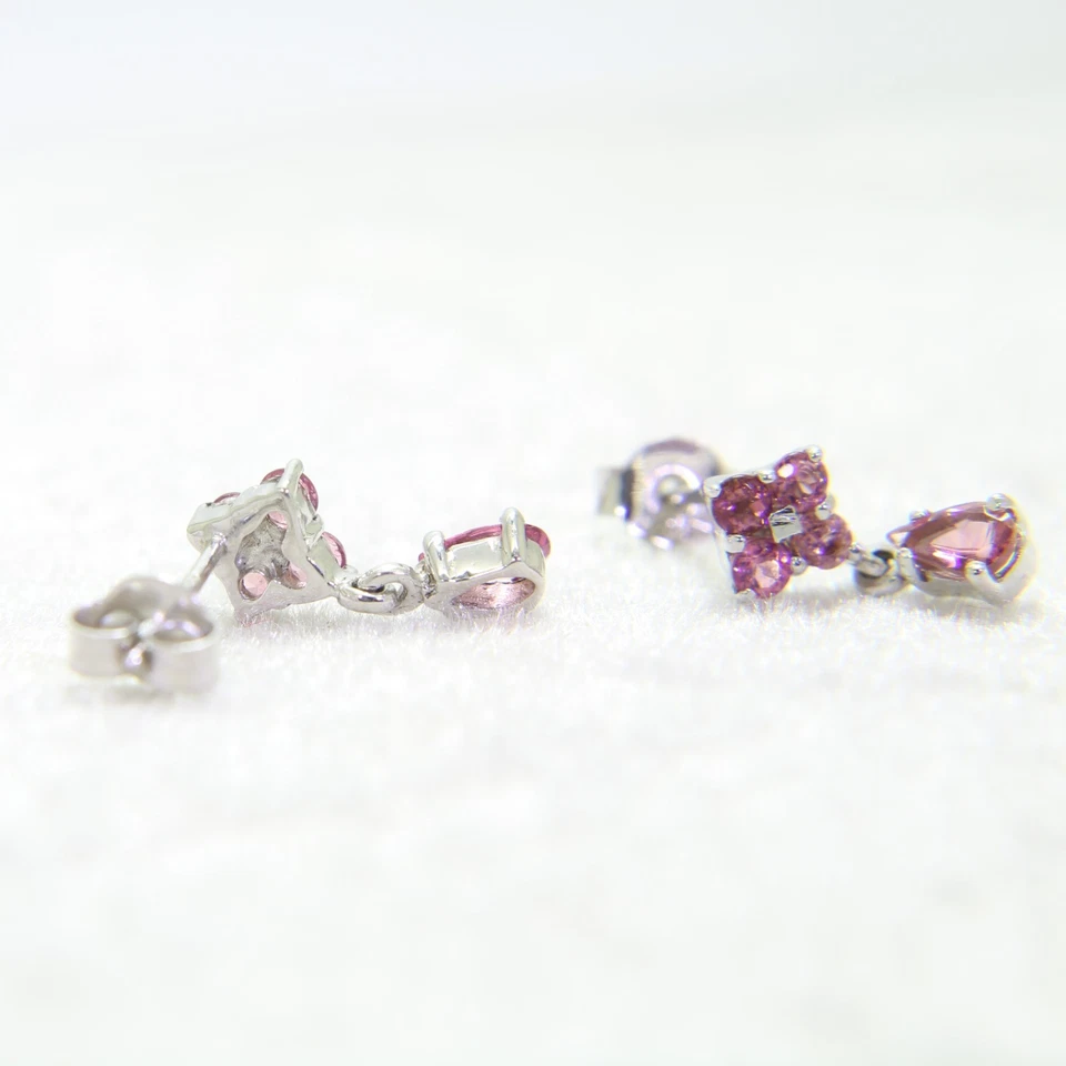 Pendientes colgantes de turmalina rosa de oro blanco de 9 quilates Foto 4 de 4