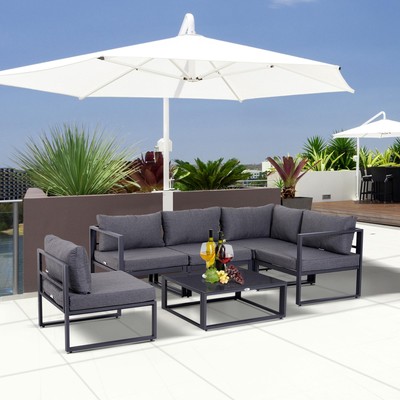 Outsunny 6er Gartenlounge Gartenset Gartengarnitur Gartenmöbel mit Kissen