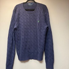 Polo Ralph Lauren Sweater Mens XL Navy Blue Excellent Pima Cotton Cable Knit