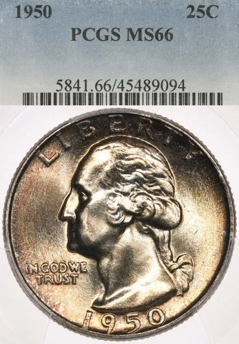 1950 25C PCGS MS66 Washington Silver Quarter