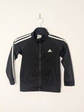 Youth Unisex Adidas 3 Stripe Running Track Jacket Size 6 Black White Casual EUC