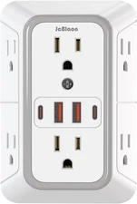 Outlet Extender Surge Protector – 6 AC Outlets with 4 USB Ports (2 USB-C) White