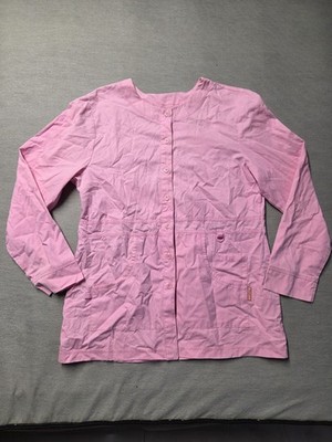 Koi by Kathy Peterson Medical Scrub Top Women's Sz L Pink Collared Comfort Wear