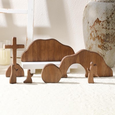 7PCS Empty Tomb Easter Scene and Cross Decoration, Wooden Easter Resurrection...