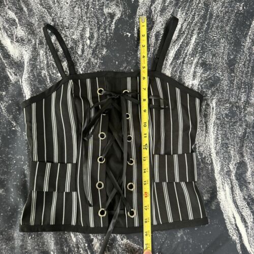 Romwe Pinstripe Lace Up Cami Zip Corset Crop Top Size Small S - Picture 4 of 6