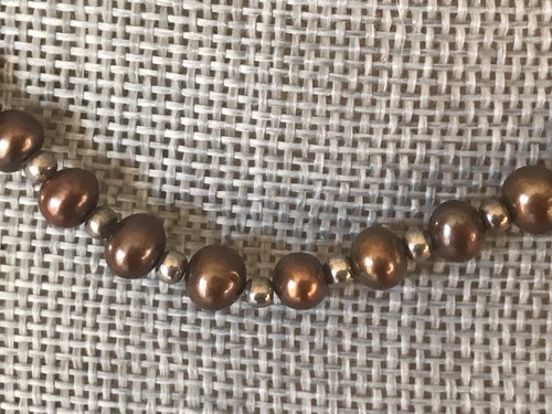 Sterling Silver 925 Beads And Clasp Brown chocolate Glass Beaded 19” Chocker - Picture 3 of 10