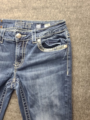 Miss Me Jeans Womens 31x30 Regular Fit Boot Cut Mid Rise Distressed Embellished - Picture 7 of 13