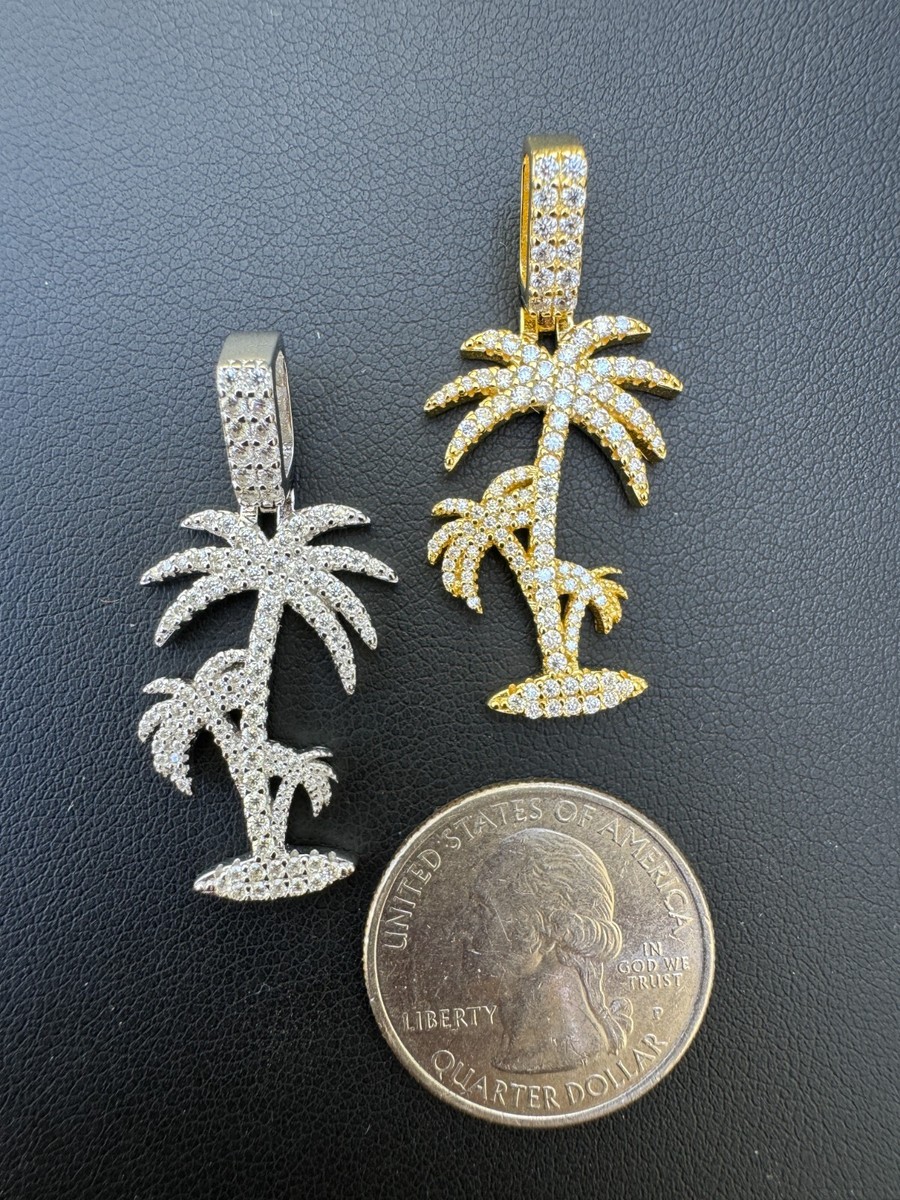 MOISSANITE Real 925 Silver Gold Palm Tree Necklace Pendant