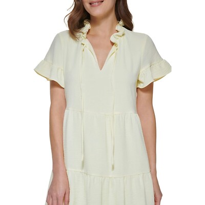 dkny tiered tie neck dress