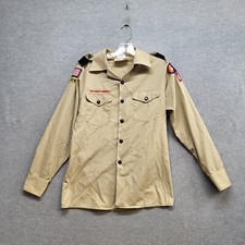 Boy Scouts of American Boys Button Up Shirt Large Beige Long Sleeve
