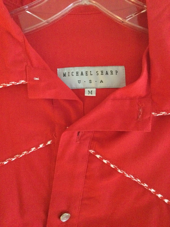 Camisa de Rodeo Vaquero Occidental Michael Sharp EE. UU. Para Hombres Talla M Botón Perla Roja De Colección Foto 3 de 3