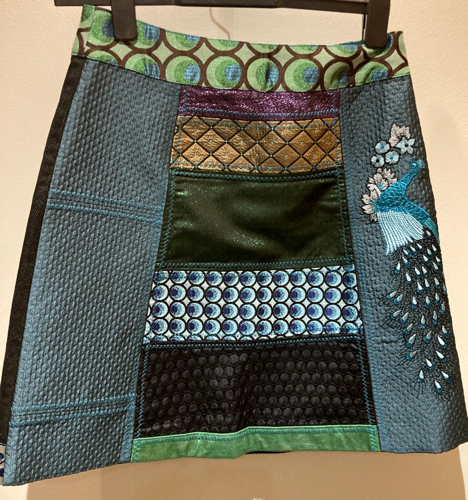 Desigual Embroidered Peacock Patchwork Skirt, Siz… - image 2