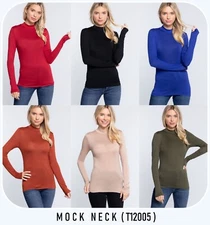 Slim Fit Turtleneck Mock Neck Rayon Long Sleeve Top Soft Stretch * Size Small *