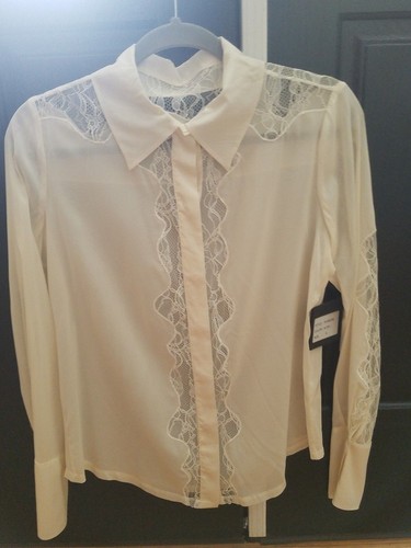 Robert Rodrigues Ivory Silk  LS Blouse w Lace inserts NWT