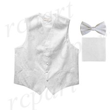 New Men's Formal Vest Tuxedo Waistcoat bowtie set paisley pattern wedding White