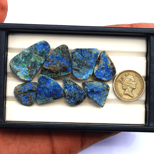8 Pcs Natural Arizona Azurite Malachite Raw Face 18mm-32.3mm Druzy Gemstones Lot - Picture 12 of 15