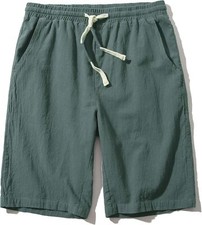 Men's Linen Shorts Classic Fit 11 Inch Inseam Elastic Waist Drawstring Summer