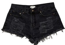 Forever 21 High Waist Black Festival Denim Shorts Cut Off Distressed Size 27