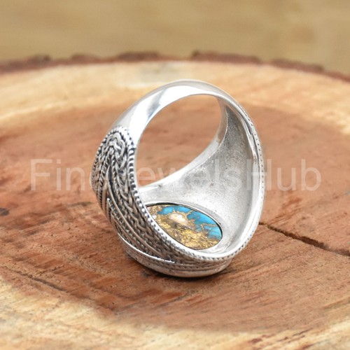 Lab Create Oyster Copper Turquoise Ring, 925 Sterling Silver, Handmade Ring - Picture 5 of 6