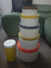 Orla Kiely Raised Stem 6 Round Cake and Biscuit Storage Tins / Canisters / Jars