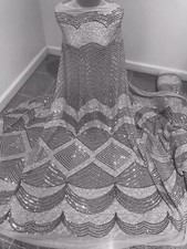 Gray Silver Embroidery 4way stretch sequin Lace fabric 50 Width 1 Yard