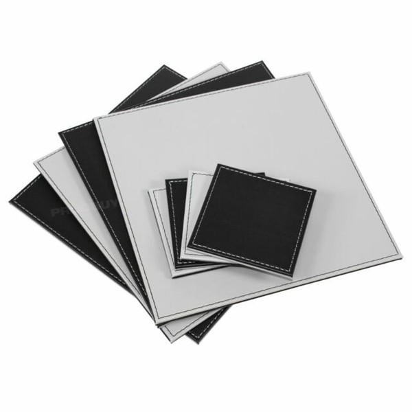 Set of 4 Faux Leather Black Grey Placemats and Coasters Table Setting