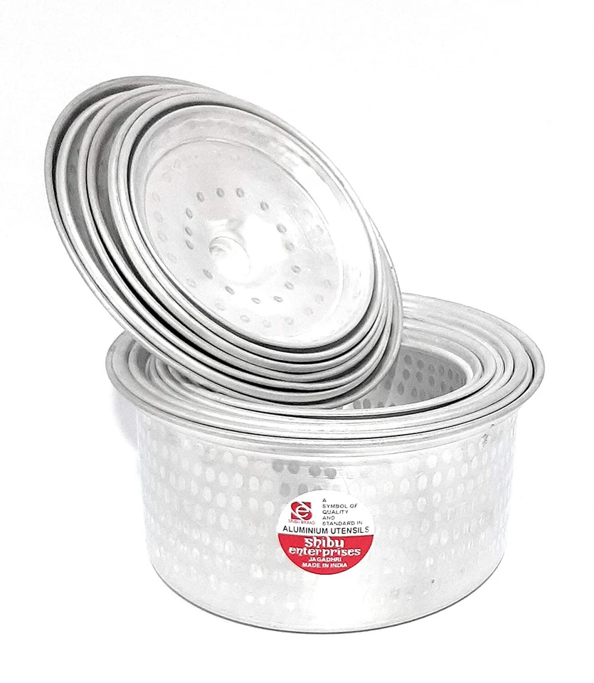 Juego de cuencos para servir de aluminio (juego de 7 tapas y 7 tapas) acabado martillado olla para servir Foto 3 de 4