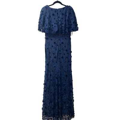 Mac Duggal Floral Appliqu Embellishment Flutter Sleeve Lace Gown Navy Blue  8 | eBay