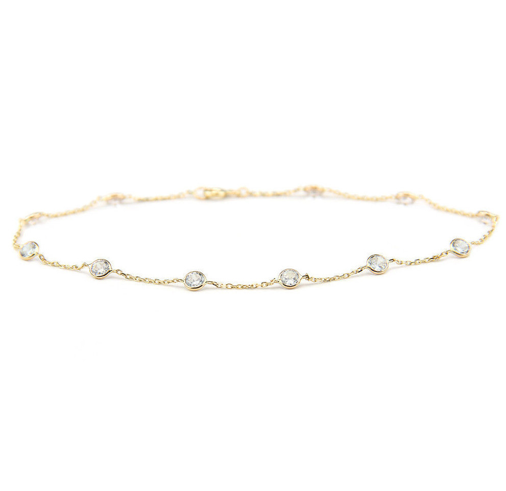 14K Yellow Gold Bracelet With Round Shaped Cubic Zirconia Inches